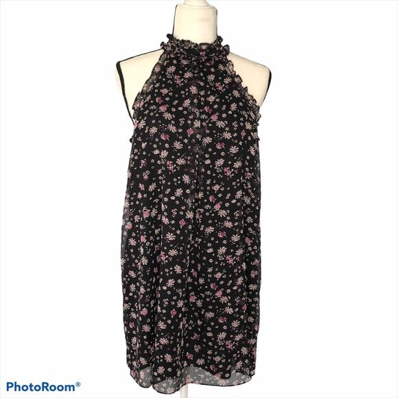 BCBGeneration A-Line Halter Mini Dress NWT Size Small Floral Ruffle Cocktail - Picture 2 of 16